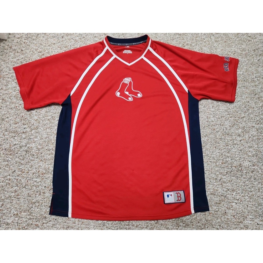 MLB Genuine Merchandise Boston Red Sox Mens Short Sleeve Red V Neck Shirt L